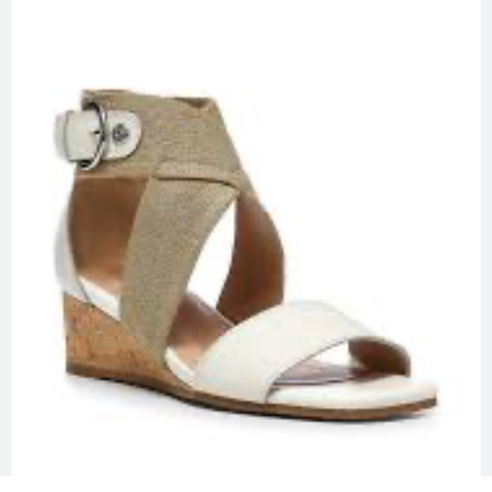 NYDJ Stylish White and Tan Wedge Sandals